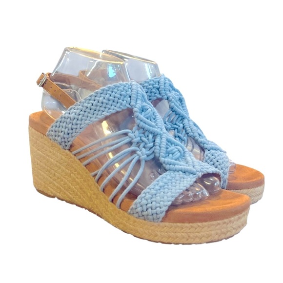Zodiac Blue and Tan Wedge Sandals with Espadrille Heel - Picture 3 of 5